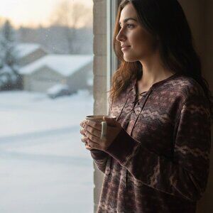 🍂 Northcrest Waffle Knit Lace Up Shirt Cozy L